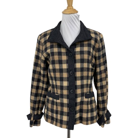 Vintage Pendleton Jacket Womens 10 Multi Plaid Virgin Wool Button Up Wrist Strap - Picture 1 of 13
